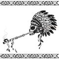 North American Indian with peace pipe, hand drawn vector