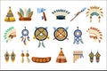 North American Indians Culture Set Of Simple Flat Realistic Vector Illustrations. Royalty Free Stock Photo