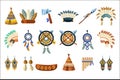 North American Indians Culture Set Of Simple Flat Realistic Vector Illustrations.