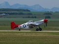 North American P-51 Mustang WWII fighter, bomber aircraft taxiing at Springbank Airport Royalty Free Stock Photo