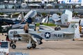 North American T-28B Trojan aircraft in US Navy colors at the Paris Air Show. France - June 20, 2019
