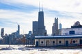 North Avenue Beach House with Chicago skyline Royalty Free Stock Photo