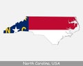 North Carolina Map Flag. Map of NC, USA with the state flag isolated on white background. United States, America, American, United Royalty Free Stock Photo