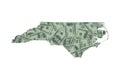 North Carolina Map Outline and United States Money Concept, Hundred Dollar Bills Royalty Free Stock Photo