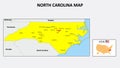 North Carolina Map. State and district map of North Carolina. Political map of North Carolina with the major district Royalty Free Stock Photo