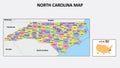 North Carolina Map. State and district map of North Carolina. Political map of North Carolina with neighboring countries and Royalty Free Stock Photo