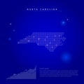 North Carolina US state illuminated map with glowing dots. Dark blue space background. Vector illustration Royalty Free Stock Photo