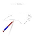 North Carolina US state vector map pencil sketch. North Carolina outline map with pencil in american flag colors