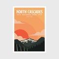 North Cascades National Park poster vector illustration design, beautiful mountain landscape poster Royalty Free Stock Photo