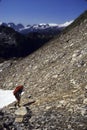 Climber on scree in the North Cascades
