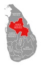 North Central Province red highlighted in map of Sri Lanka