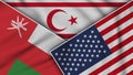 North Cyprus United States of America Oman Flags Together Fabric Texture Illustration