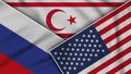 North Cyprus United States of America Russia Flags Together Fabric Texture Illustration