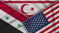 North Cyprus United States of America Syria Flags Together Fabric Texture Illustration