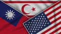 North Cyprus United States of America Taiwan Flags Together Fabric Texture Illustration