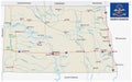 North dakota road vector map with flag