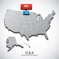 Mknorth dakota state on the map of usa. Vector illustration decorative design Royalty Free Stock Photo