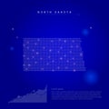North Dakota US state illuminated map with glowing dots. Dark blue space background. Vector illustration Royalty Free Stock Photo