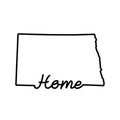 North Dakota US state outline map with the handwritten HOME word. Continuous line drawing of patriotic home sign Royalty Free Stock Photo