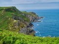 The north Devon coast near Lee Bay showing the steeply inclined slate strata of the Morte Slates Formation