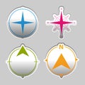 North Direction Compass - Silver Metallic Sticker Set - Colorful Vector Illustration - Isolated On Gray Background Royalty Free Stock Photo
