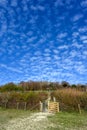 North Downs near Otford in Kent, UK. Scenic view of the English countryside with blue sky and white clouds. Royalty Free Stock Photo