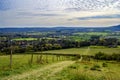 North Downs near Otford in Kent, UK. Scenic view of farmland and a view over the village of Otford. Royalty Free Stock Photo