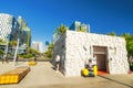 North Embarcadero Waterfront park, San Diego. Promenade, architecture, tourists, city life Royalty Free Stock Photo