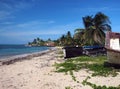 North End Beach Big Corn Island Nicaragua old boats and hotel i Royalty Free Stock Photo