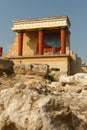 The North Entrance of the Palace with charging bull fresco in Knossos at Crete Royalty Free Stock Photo