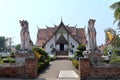 North entrance of Wat Phumin, Nan and statues of guardian lions