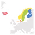 North Europe Region. Colorful map of countries of Scandinavia. Vector illustration