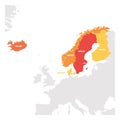 North Europe Region. Map of countries of Scandinavia. Vector illustration Royalty Free Stock Photo