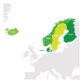 North Europe Region. Map of countries of Scandinavia. Vector illustration