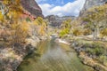 North Fork Virgin River and surrounding mountains in a fall season.Zion National Park Royalty Free Stock Photo