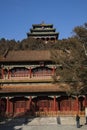 North Gate of the forbidden city in Beijing, China and Wanchun Pavilion in Jingshan Park