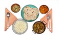 North Indian non-veg rice chapatti meal.