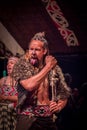 NORTH ISLAND, NEW ZEALAND- MAY 17, 2017: Close up of a Maori man with traditionally tatooed face and in traditional Royalty Free Stock Photo