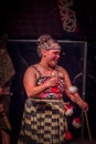 NORTH ISLAND, NEW ZEALAND- MAY 17, 2017: Close up of a smiling Tamaki Maori woman with traditionally tatooed face and