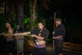 NORTH ISLAND, NEW ZEALAND- MAY 17, 2017: Maori men with traditionally tatooed face in traditional dress at Maori Culture