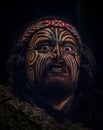 NORTH ISLAND, NEW ZEALAND- MAY 17, 2017: Portrait of Tamaki Maori leader man with traditionally tatooed face in Royalty Free Stock Photo
