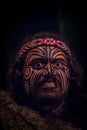NORTH ISLAND, NEW ZEALAND- MAY 17, 2017: Portrait of Tamaki Maori leader man with traditionally tatooed face in