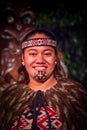 NORTH ISLAND, NEW ZEALAND- MAY 17, 2017: Portrait of Tamaki Maori man with traditionally tatooed face in traditional