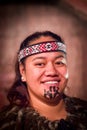 NORTH ISLAND, NEW ZEALAND- MAY 17, 2017: Portrait of Tamaki Maori man with traditionally tatooed face in traditional