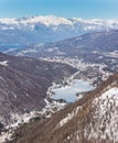 North Italy in winter. View from Valganna with Lake Ghirla to Lake Maggiore