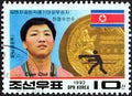 NORTH KOREA - CIRCA 1992: A stamp printed in North Korea shows Choe Chol Su boxing, circa 1992. Royalty Free Stock Photo