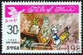 NORTH KOREA - CIRCA 1982: A stamp printed in North Korea shows Hare and turtle before Dragon King, circa 1982.