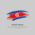 North Korea flag. Brush strokes. Stripes colors of the democratic people republic of korea flag on a gray background. DPRK. Vector