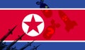 North Korea flag and  Nuclear missiles and bomb Royalty Free Stock Photo