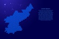 North Korea map from 3D classic blue color cubes isometric abstract concept, square pattern, angular geometric shape, glowing